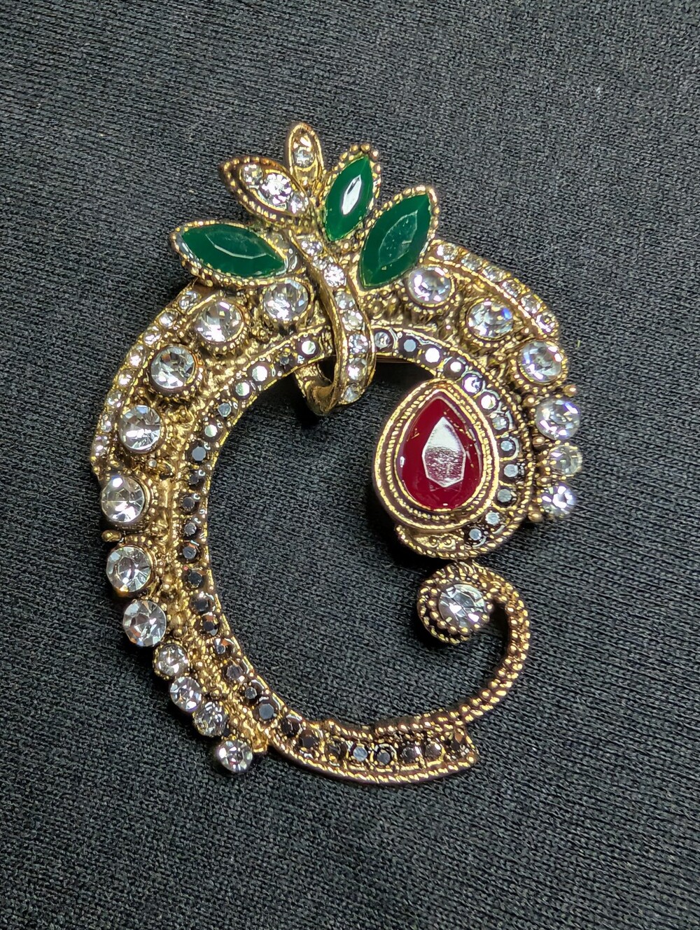 Gold-Tone Floral Green & Red Crystal Brooch - Women Jewelry
